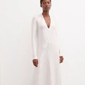 By Malene Birger cream sequin Rochelle long sleeve jersey maxi dress - XS